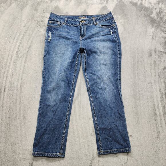 Simply Vera Vera Wang Jeans Womens 12 Blue Distressed Crop Straight Leg Stretch - Picture 1 of 14
